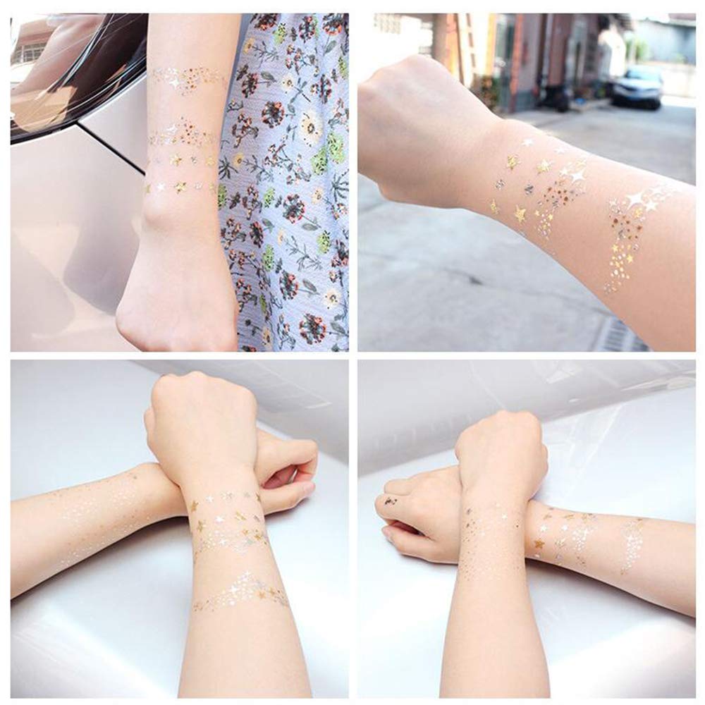 Xinlie 2 Pieces Tattoo Stickers Metallic Flash Tattoos Face Tattoo Face Sticker Face Stickers for Holiday Girls and Young Women for Eyes Face Party Festival Shows Gold (2 Pieces)