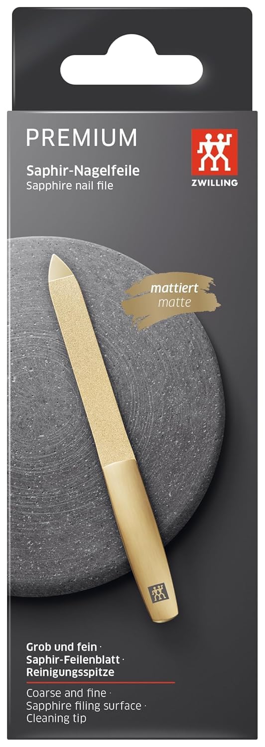 ZWILLING Saphir Nail File (Coarse and Fine-Grained File Surfaces for Shortening and Shaping Cleaning Tip) Premium Gold 130mm 130 mm Single