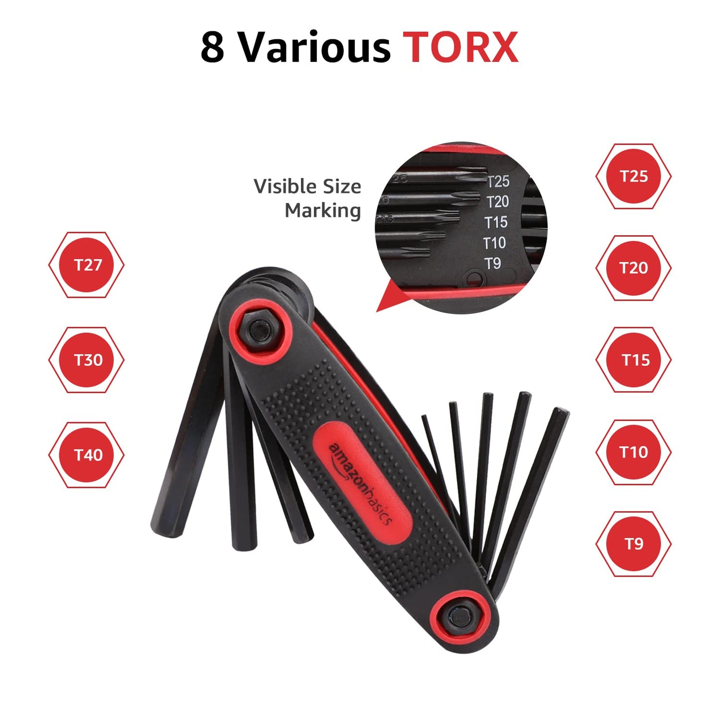 Amazon Basics Folding Hex Key Set - 3-Pack, Metric/SAE/TORX