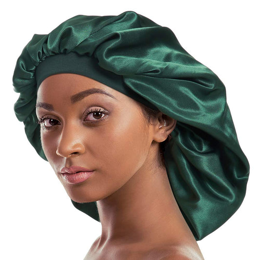 Alnorm Double Layered Satin Bonnet Oversized Sleep Cap for Hair Loss Women Green One Size