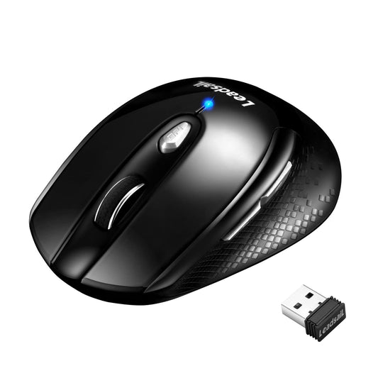 Wireless Mouse Silent Cordless Mouse Wireless Optical Computer Mouse, 6 Buttons,1600DPI with 3 Adjustable Levels for Windows 10/8/7/XP/Mac/Macbook Pro/Air/HP/Acer Black