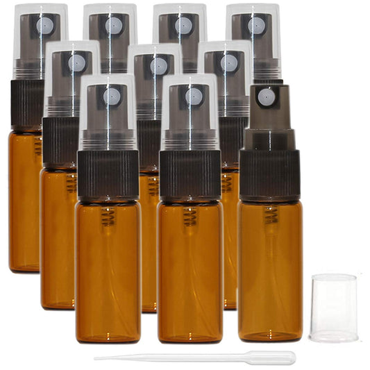 Yalbdopo 10pcs 5ml Amber Glass Spray Bottles Fine Mist Perfume Atomisers Refillable Aftershave Travel Portable Empty Spray Bottle Perfect for Essential Oils/Aromatherapy/Night Out Fragrance Use