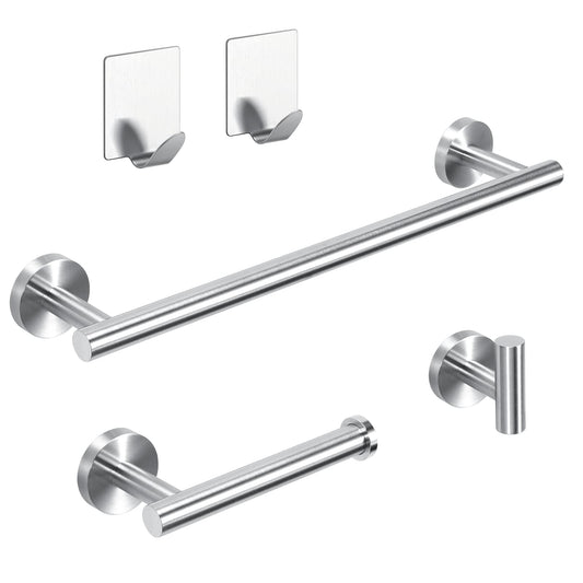 Towel Bars Bathroom Accessories Set - 5 Pieces Stainless Steel Bathroom Hardware Set Wall Mounted, 12"Bath Towel Bar + Toilet Paper Holder + Towel Robe Hook, Heavy Duty Bathroom Accessories Kit