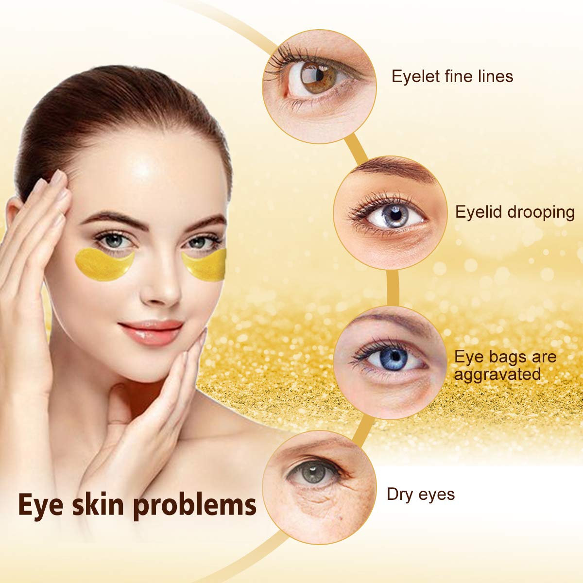 Under Eye Mask, Collagen Eye Mask, 24K Gold Eye Masks,Anti Aging Eye Patches,Hydrogel Under Eye Patches with Collagen,For Brightens & Reducing Wrinkles, Dark Circles, Eye Bags and Puffiness/30 Pairs