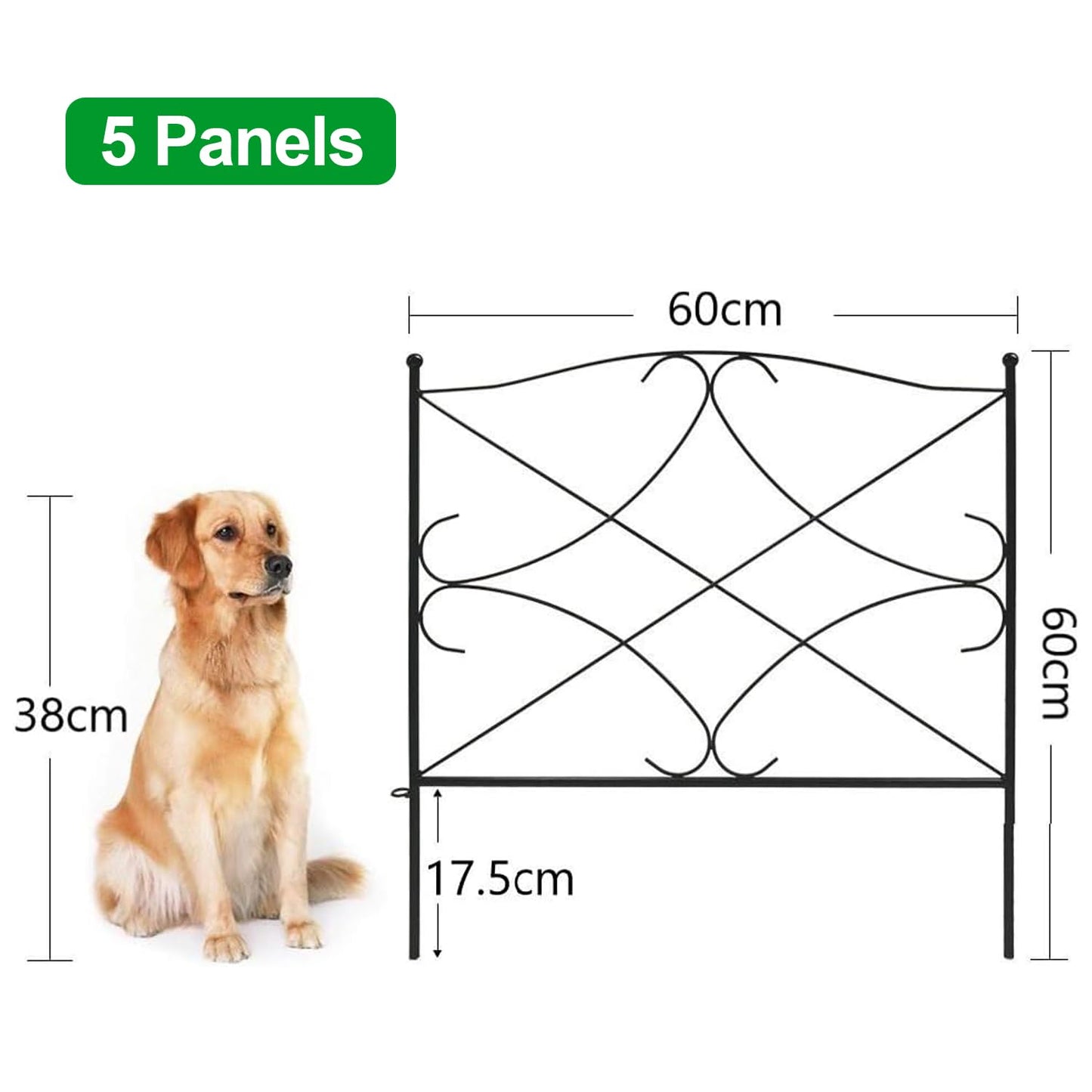 Amagabeli Garden Home Decorative Metal Garden Fence Panels 60CM(H) X3M(L) Outdoor Rustproof Metal Garden Fencing Panels Border Landscape Wire Folding Patio Fences Flower Animal Dogs Garden Edging