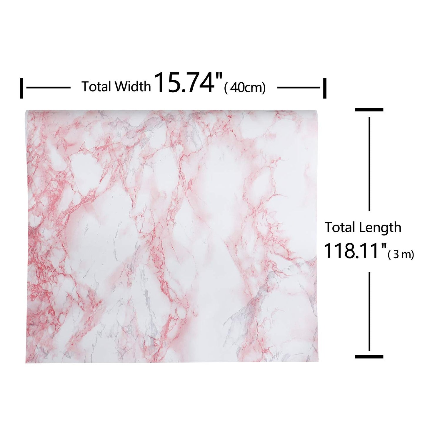 VEELIKE Marble Wallpaper Sticky Back Plastic Roll 40cm x 300cm Granite Washable Wallpaper Oilproof White and Pink Self Adhesive Contact Paper Vinyl Film for Worktop Drawer Table 40W x 300L cm