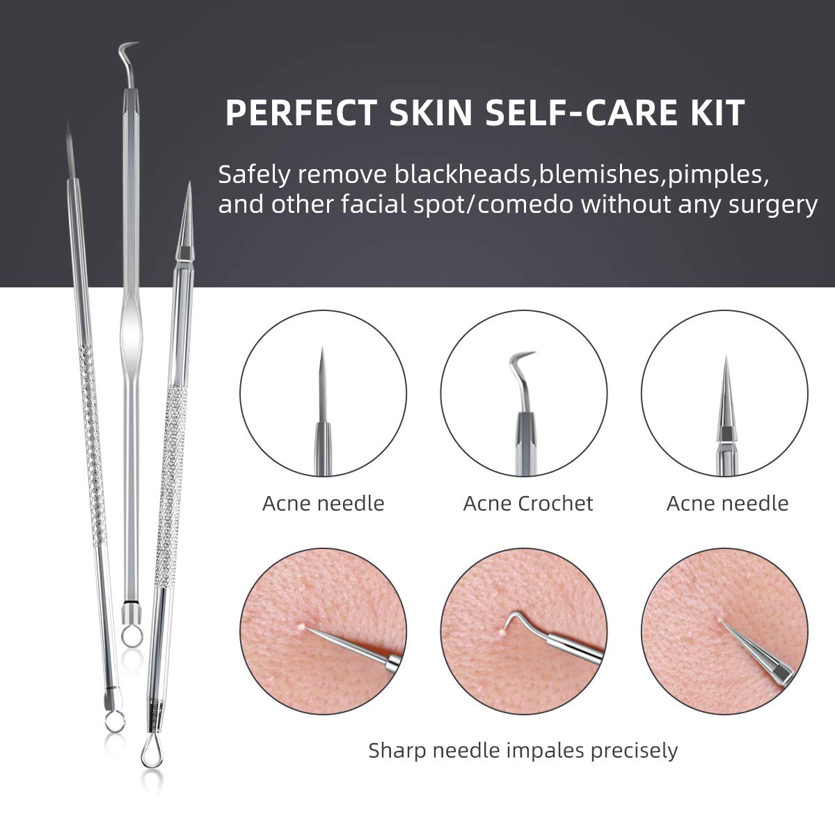 9Pcs Pimple Popper Blackhead Remover Tool by DUcare, Professional Comedone Extractor Kit Hair Eyebrow Tweezers Set for Remove Acne Whitehead Spot Pimple Zit Ingrown 9pcs