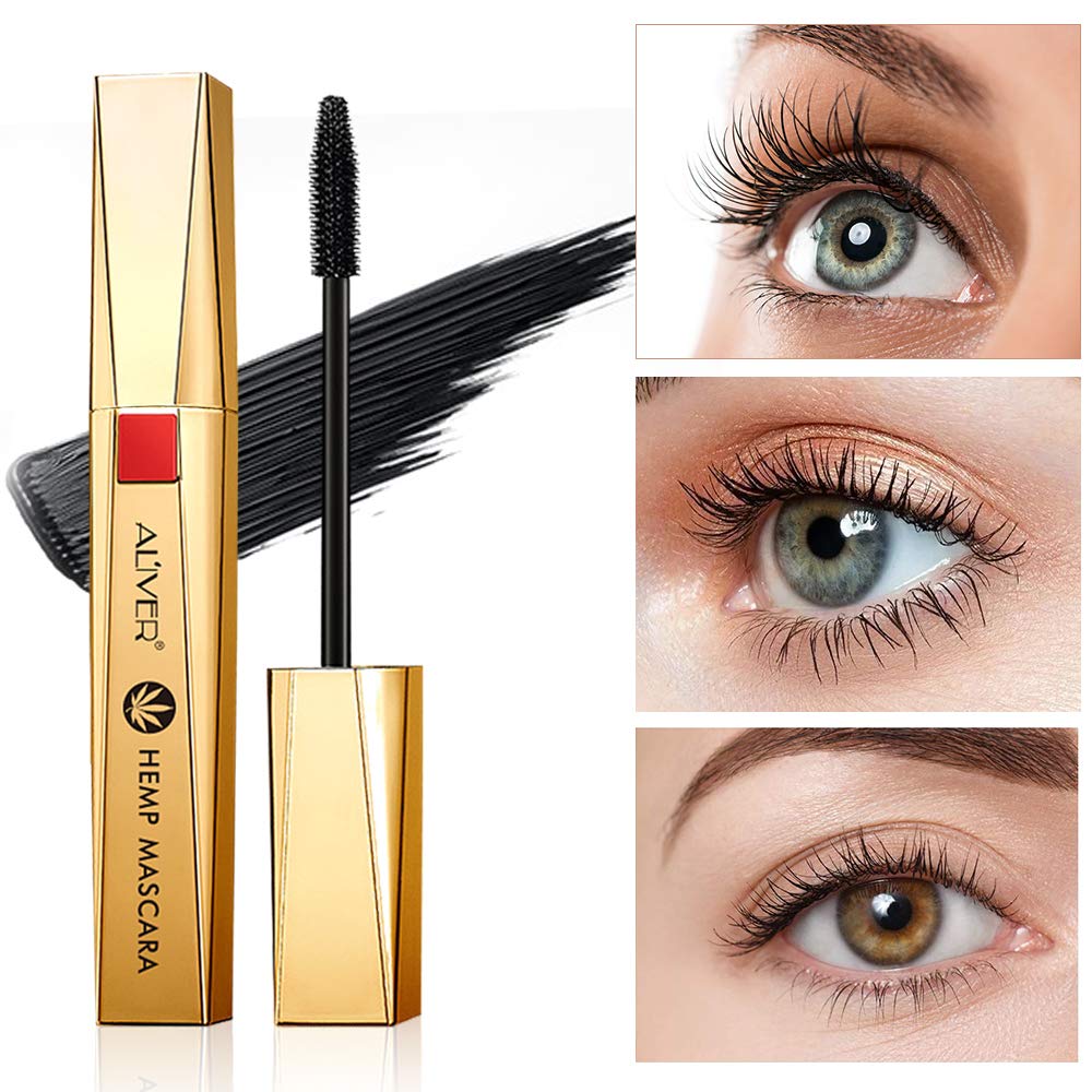 Aliver HEMP MASCARA Lash luxury infused Silk Fiber Long Lasting Curve Lengthening Mascara Volume And Thickening Mascara Dramatic Extension Smudge-proof Instant lash Enhancing Hemp Mascara Black