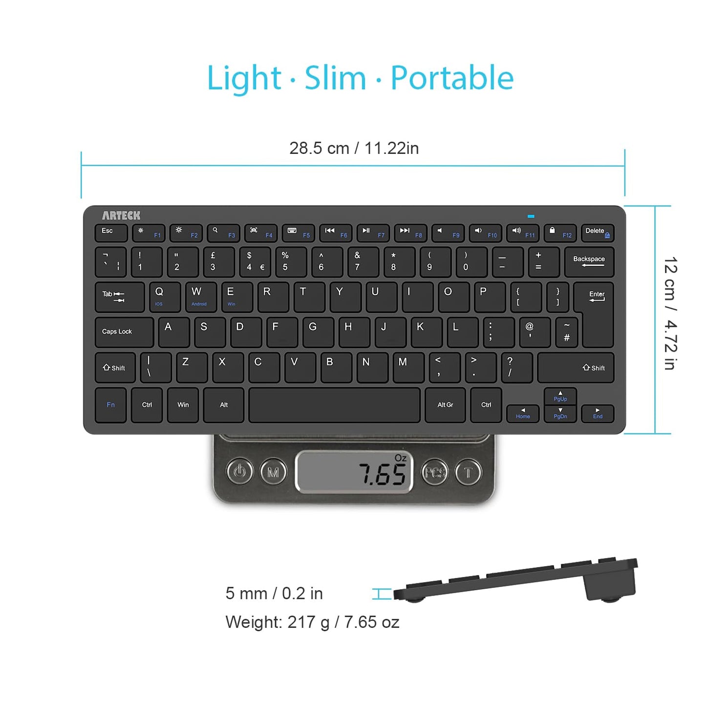 Arteck Ultra-Slim Keyboard Compatible with iPad, iPhone and Other Bluetooth Enabled Devices Including iOS, Android, Windows, Black