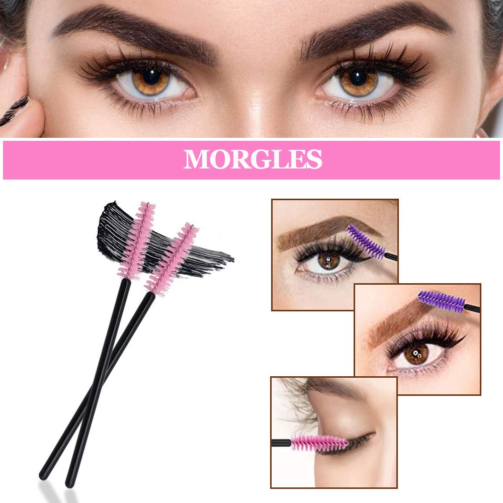 200pcs Mascara Wands, MORGLES Eyelash Spoolies Disposable Lash Brushes Eyebrow Brush Makeup Kit(Pink&Purple) Pink&Purple