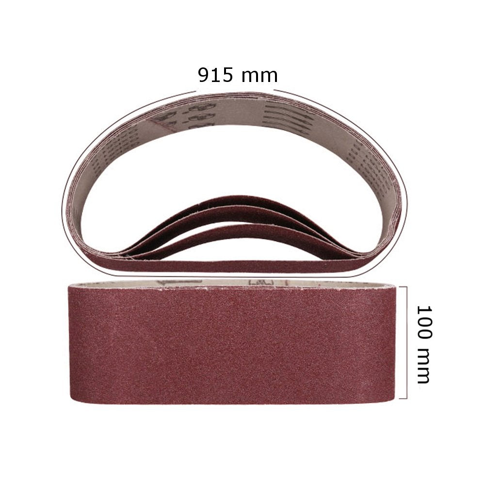 100mm x 915mm Sanding Belts, 60/80/120/240/320 Grits, Belt Sander Tool for Woodworking, Metal Polishing, 5 Pack Aluminum Oxide Sanding Belt