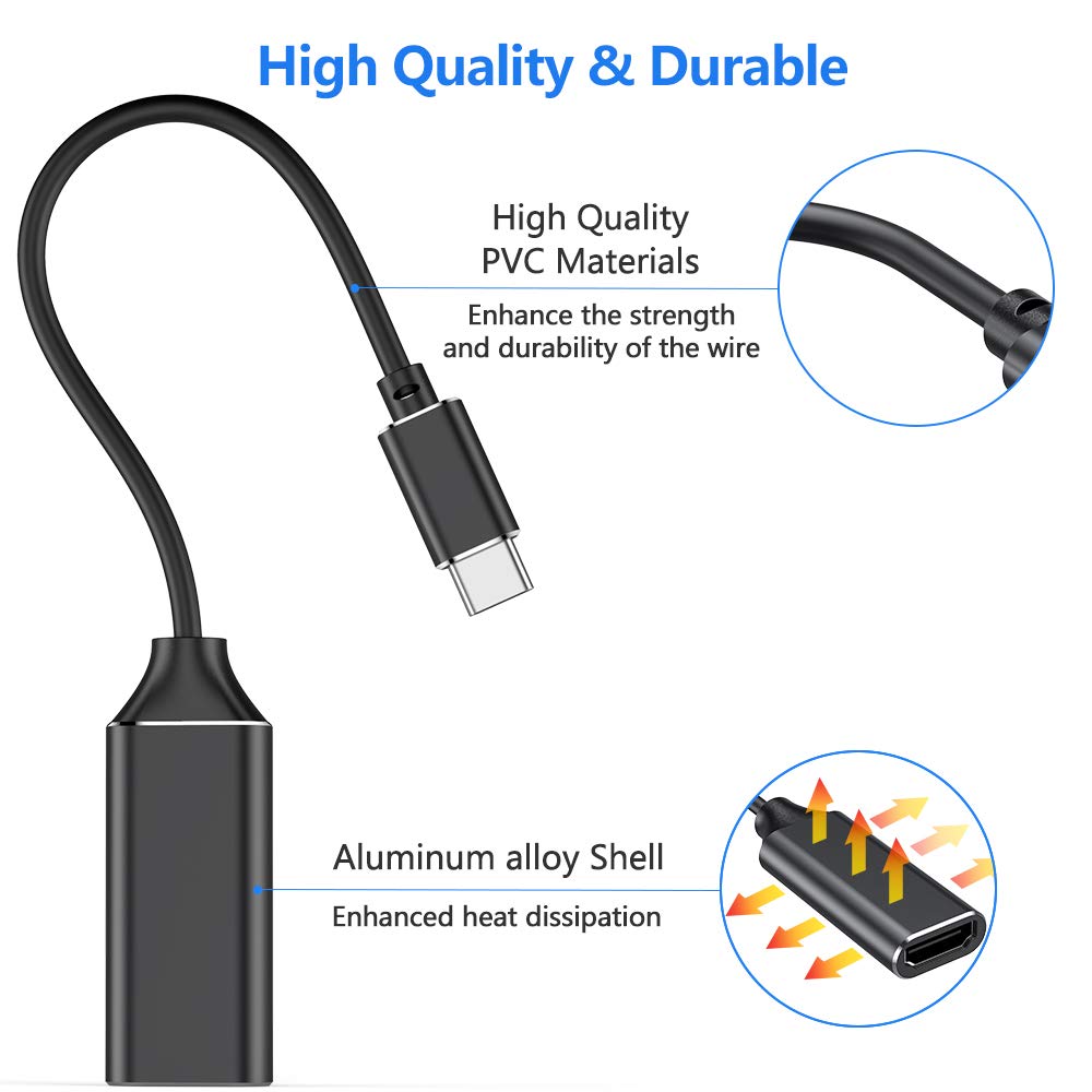 USB C to HDMI Adapter, Type c to HDMI 4K Adapter (Thunderbolt 3 Compatible) with Video Audio Output for iPhone 15,MacBook Pro 2018/2017/2016, Samsung Note 9/S9/Note 8/S8, Huawei Mate 20 and More Black