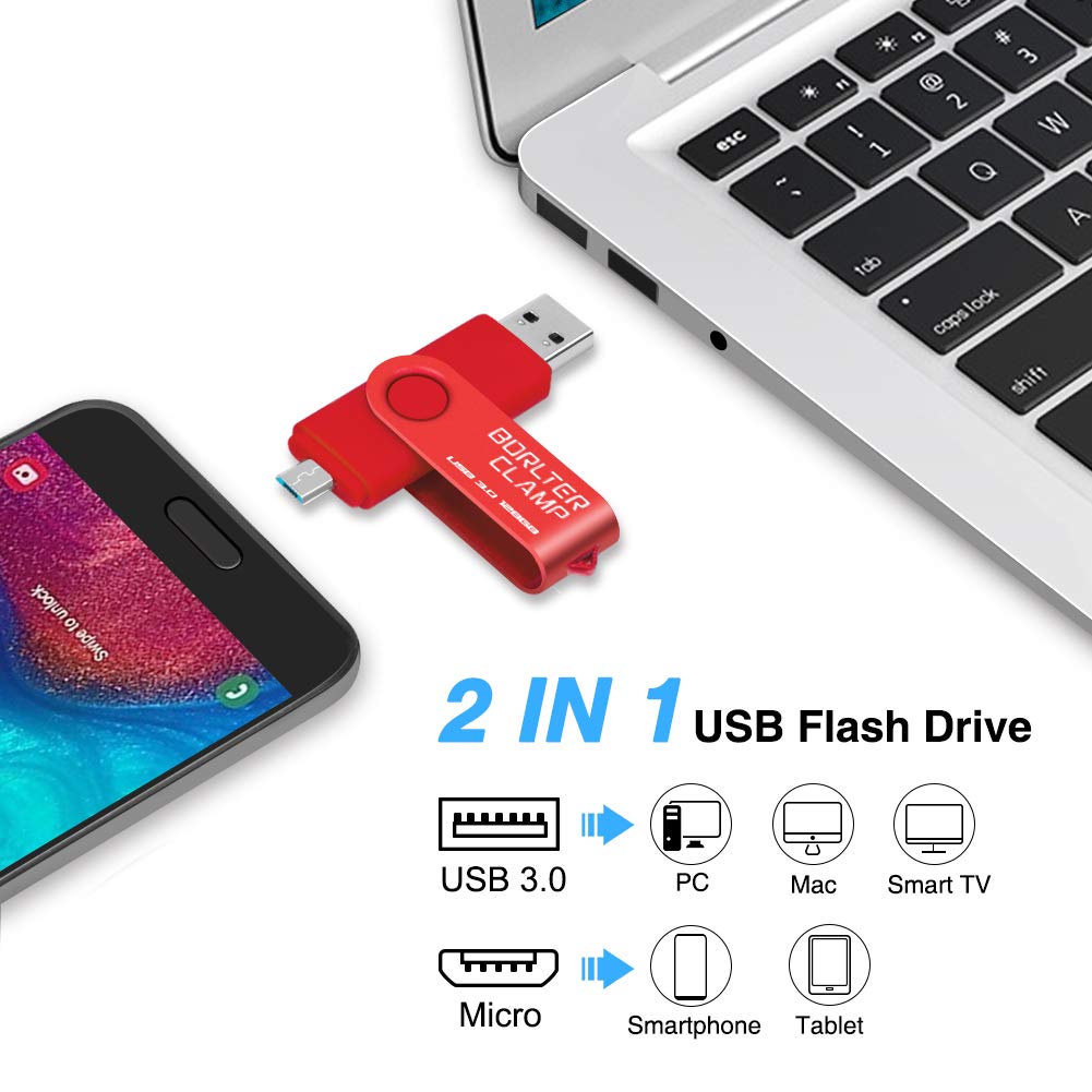 128GB Dual USB 3.0 Flash Drive OTG Memory Stick, Pendrive with microUSB Drive for Android Phone, Tablet and Computer (Red) 128GB Red