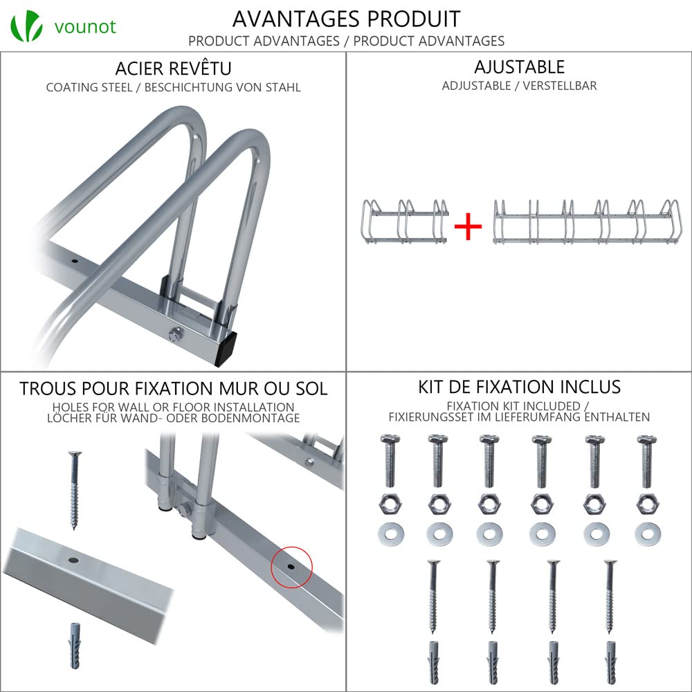 VOUNOT 3 Bike Stand Floor or Wall mounted bike rack for garage Bicycle Parking rack Cycle Storage Locking Stand 3 racks