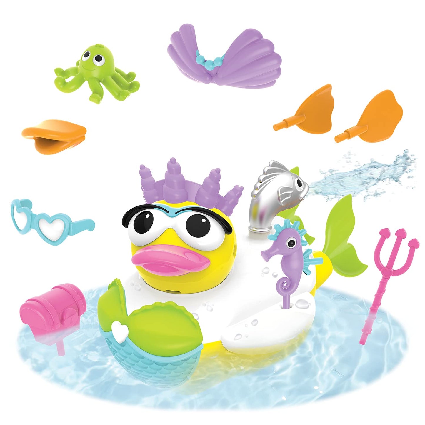 Yookidoo Jet Duck Mermaid Bath Toy with Powered Water Shooter - Sensory Development & Bath Time Fun for Kids - Battery Operated Bath Toy with 15 Pieces - Ages 2+