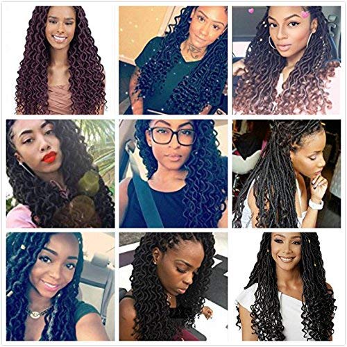 Xtrend 18 Inch 6 Packs Goddess Faux Locs Crochet Braids Curly Ends Wavy Synthetic Braiding Hair Extension for Black Women Dreadlock Braiding Hair Color 20 Strands/Pack T27# 18 Inch (Pack of 6) T27#