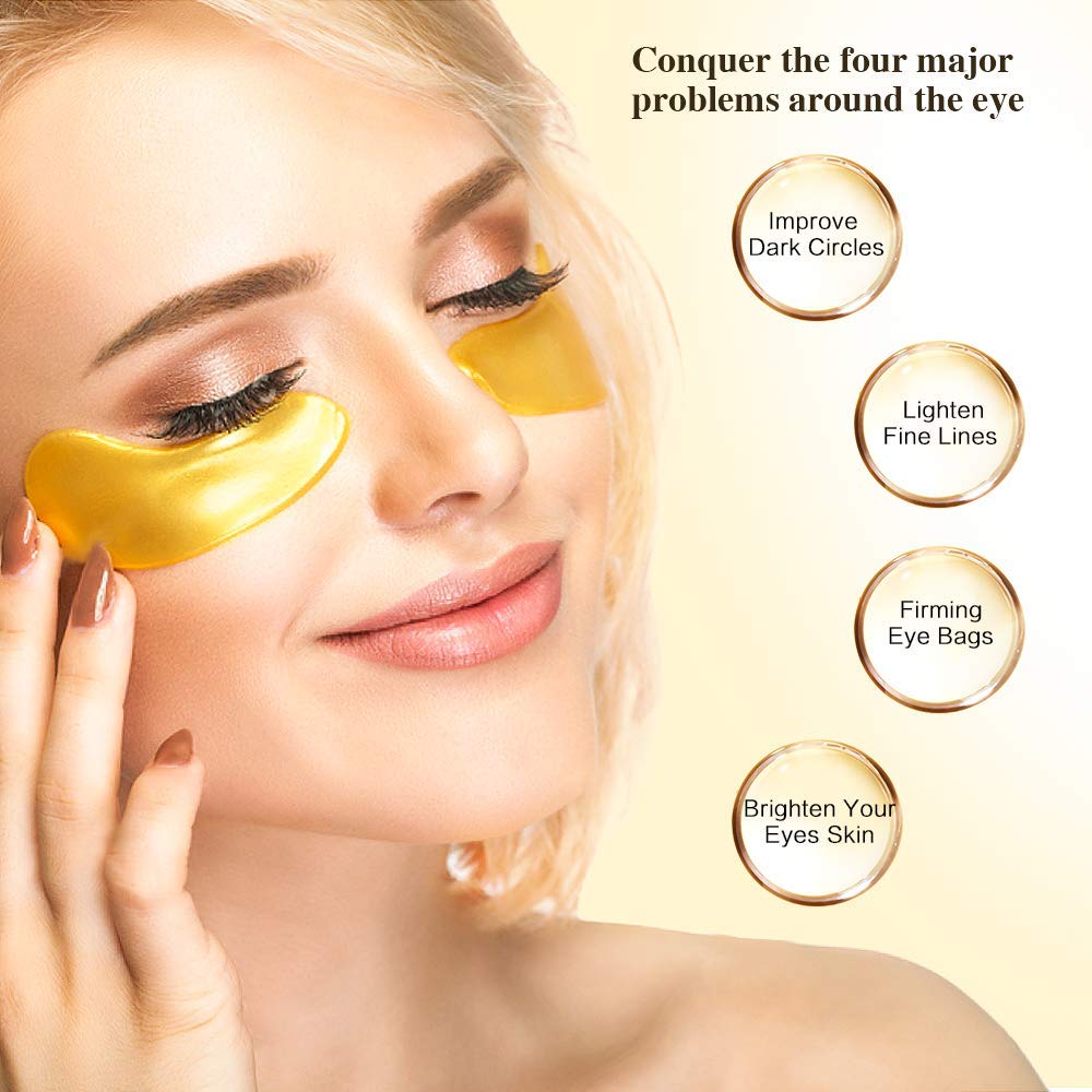 24K Gold Gel Crystal Collagen Lip and Eye Masks - 5 Pairs Gold Eye Mask & 5 Pcs Gold Lip Mask, Anti Aging Eye and Lip Mask Patches Set