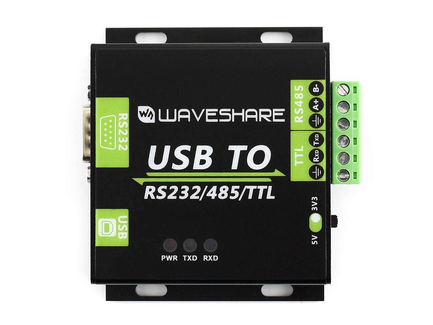 Waveshare USB TO RS232 / RS485 / TTL (UART) Industrial Isolated Converter with Original FT232RL Inside Aluminium Alloy Enclosure Power/ADI Magnetical Isolation,TVS Diode