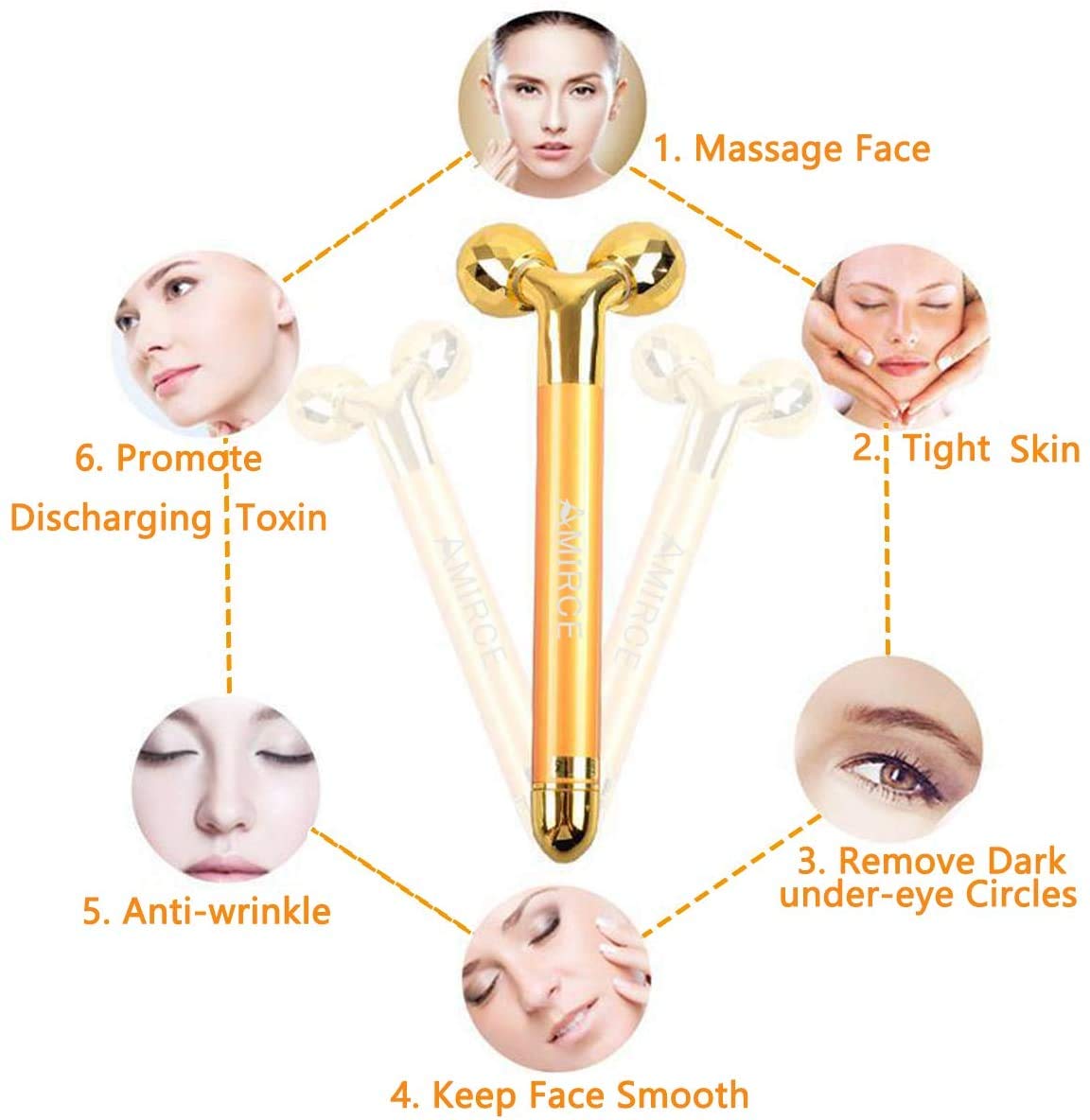 2 IN 1 Gold Facial Massager, Electric 3D Face Roller and T Shape Arm Eye Nose Head Massager Instant Face Lift Anti Wrinkles