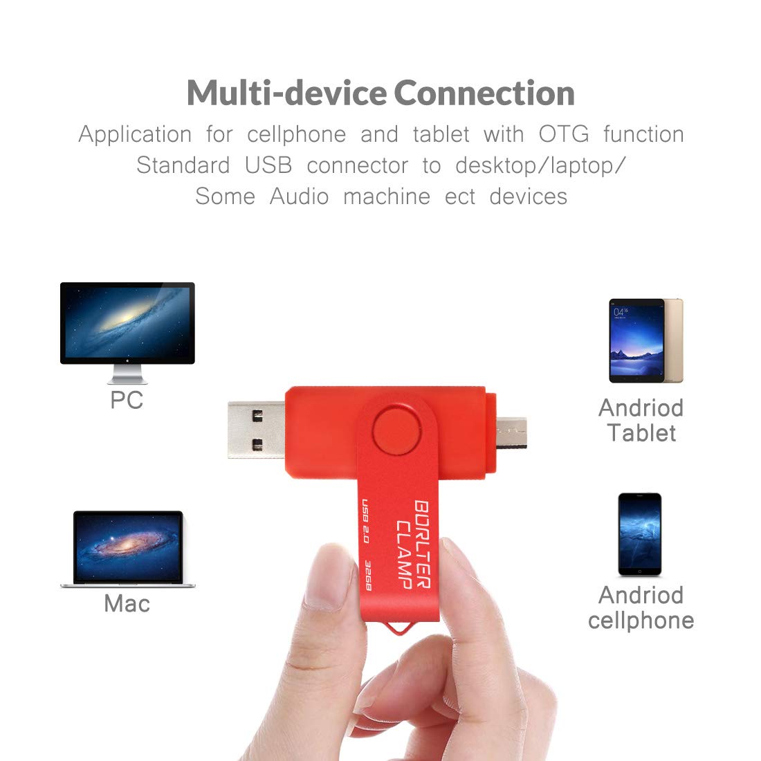 32GB OTG Memory Stick Dual USB Flash Drive, Thumb Drive with Micro USB Drive Port for Android Smartphone Tablet & Computer (Red) 32GB Red