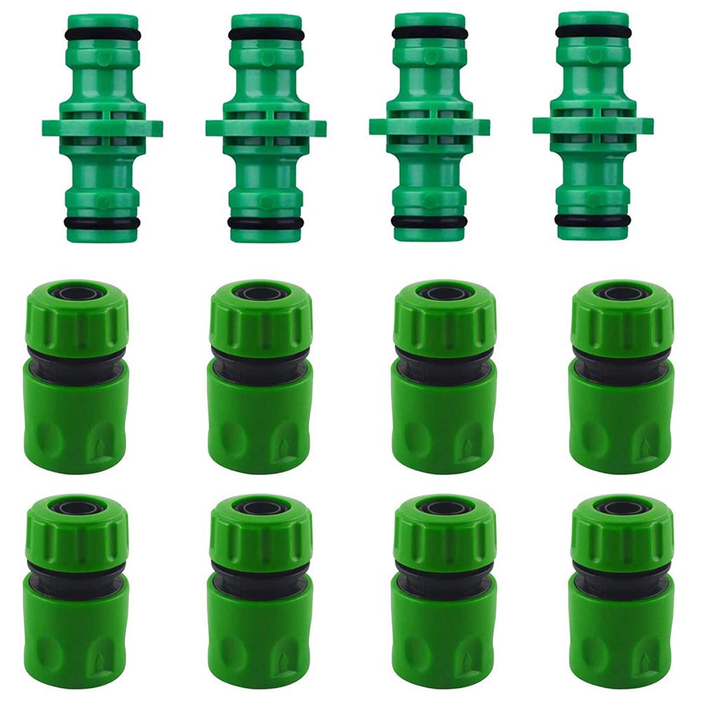 4PCS Double Male Hose Connectors & 8PCS End Quick Connectors for Hose Pipe Fitting 1/2" Plastic Tap Connector