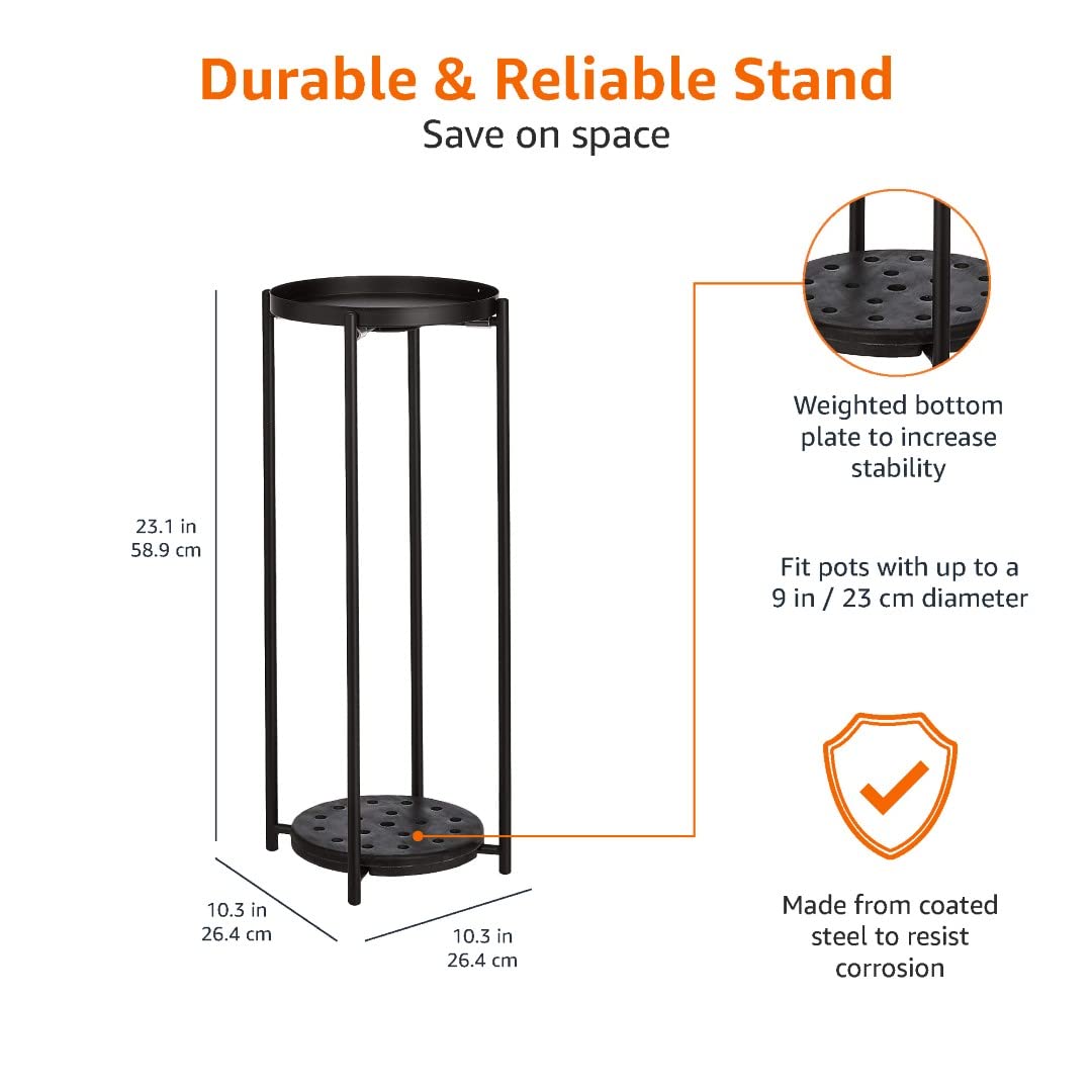 Amazon Basics Round Plant Stand made from Coated Steel for Indoor and Outdoor use, Black