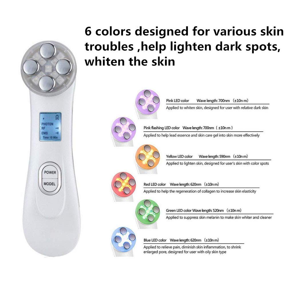 5 in 1 Radio Frequency Skin Tightening Machine, RF Ion Mesotherapy Face Massager, LED Photon Skin Rejuvenation Remover Wrinkle Care Device