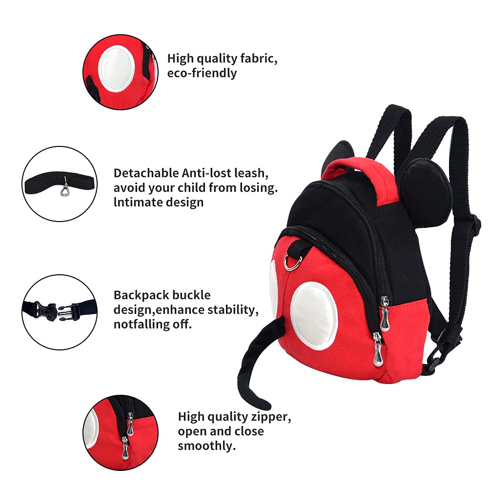 Baby Anti-Lost Harness, Yimidear Purified Cotton Toddler Backpack with Safety Leash for Babies & Kids Boys and Girls Red backpack