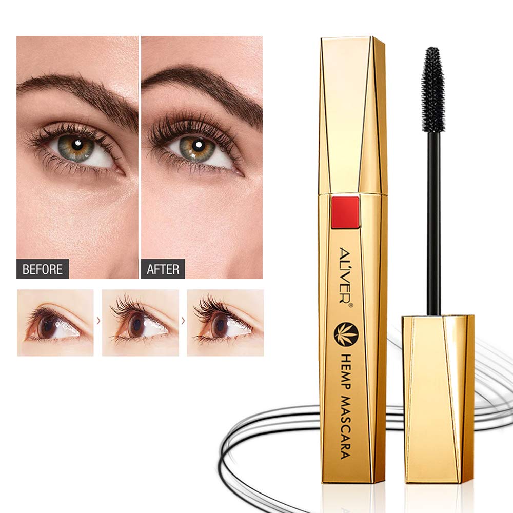 Aliver HEMP MASCARA Lash luxury infused Silk Fiber Long Lasting Curve Lengthening Mascara Volume And Thickening Mascara Dramatic Extension Smudge-proof Instant lash Enhancing Hemp Mascara Black