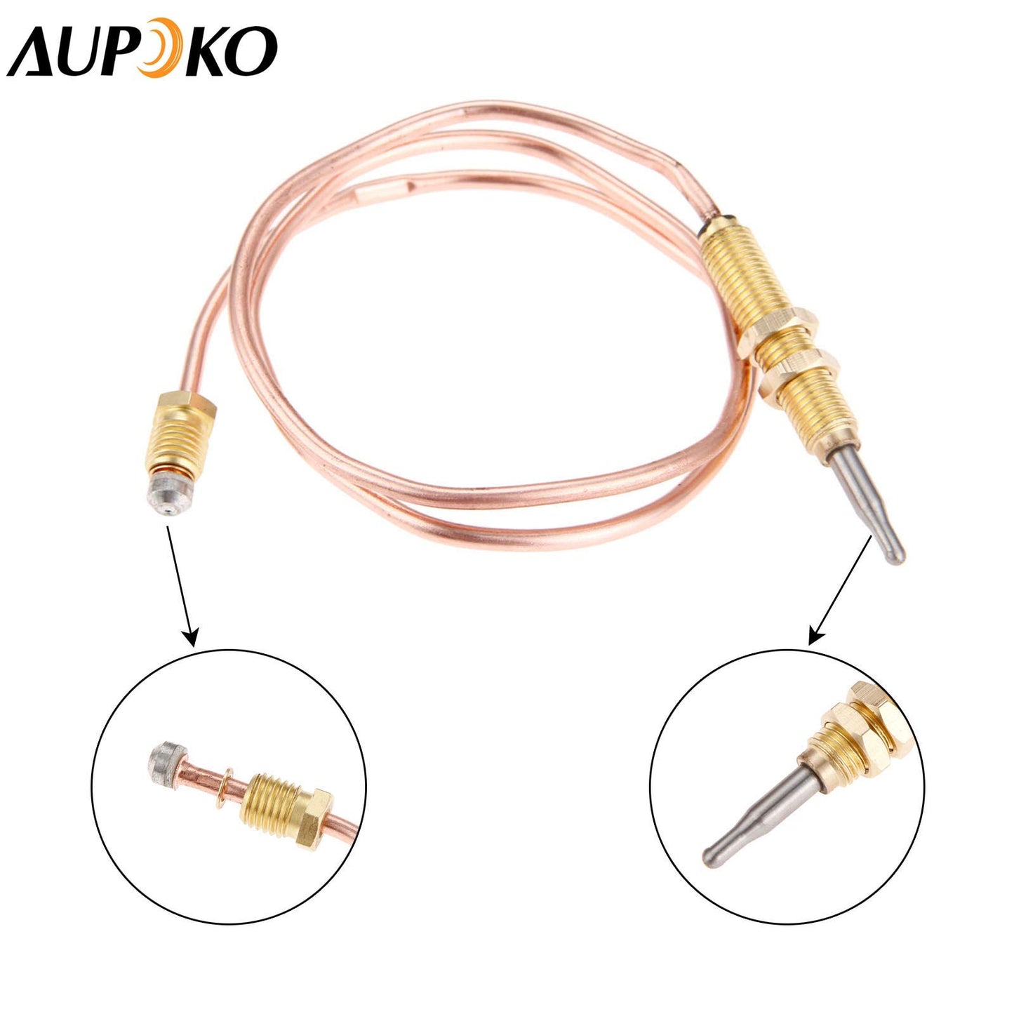 Aupoko 24" Gas Thermocouple Kit, M8x1 Thread Universal Thermocoupler Temperature Sensor Thermocouple Flame Failure Safety Device for BBQ Grill, Firepit, Fireplace, Heater (600mm, M8x1)