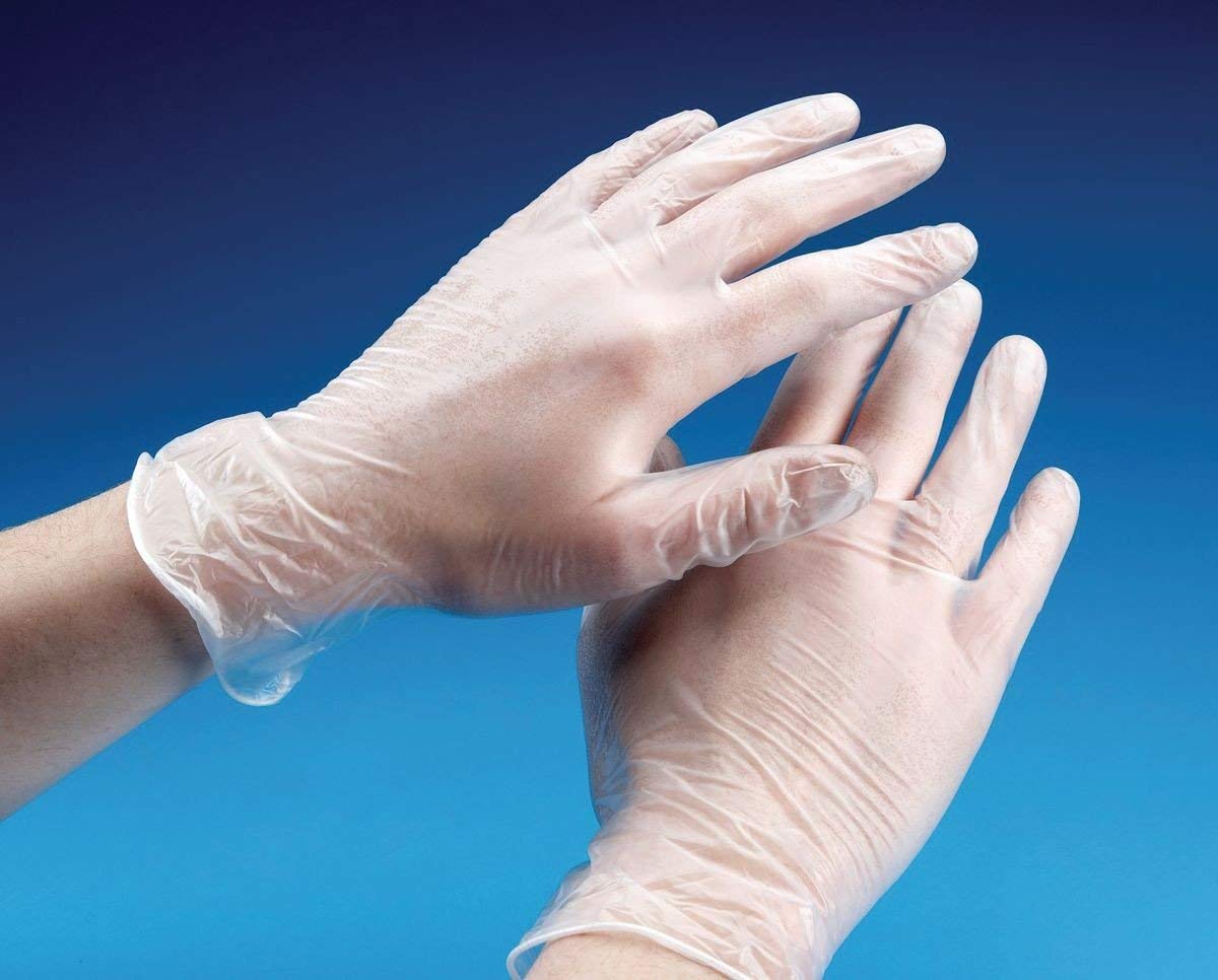 100 Clear Medium Size Disposable Vinyl Gloves Powder-Free Examination-Gloves Latex-Free M (Pack of 100)