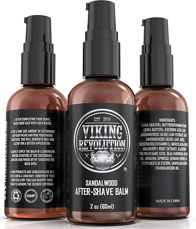 Viking Revolution Aftershave Balm for Men for Sensitive Skin - Sandalwood Scent - Soothes and Moisturizes Face After Shaving - Eliminates Razor Burn for A Silky Smooth Finish - After Shave Balm Men