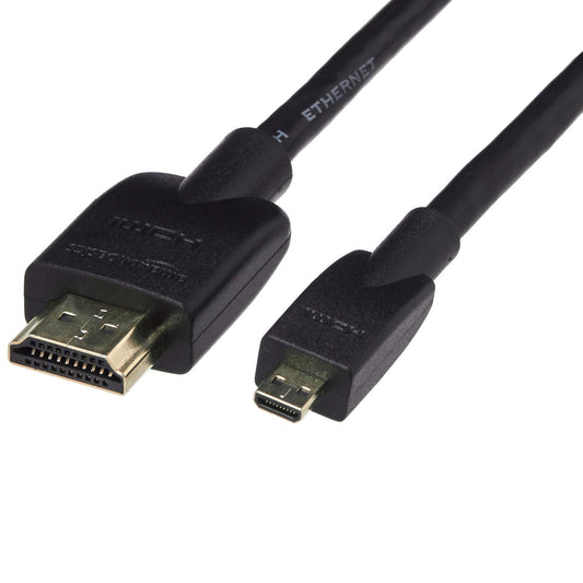 Amazon Basics Micro HDMI to HDMI Display Cable, 18Gbps High-Speed, 4K@60Hz, 2160p, 48-Bit Color, Ethernet Ready, 1.8 m, Black Flexible Micro HDMI to HDMI Cable