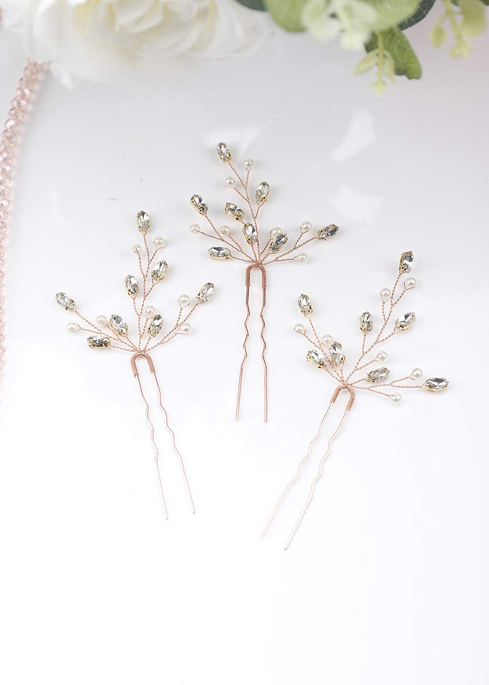 Anglacesmade Bridal Wedding Hair Pins Rose Gold Crystal Hair Piece Pearl Bobby Pins Rhinestone Bridesmaids Hair Pin Wedding Hair Pins Hair Accessories for Women and Bride(Rose gold)