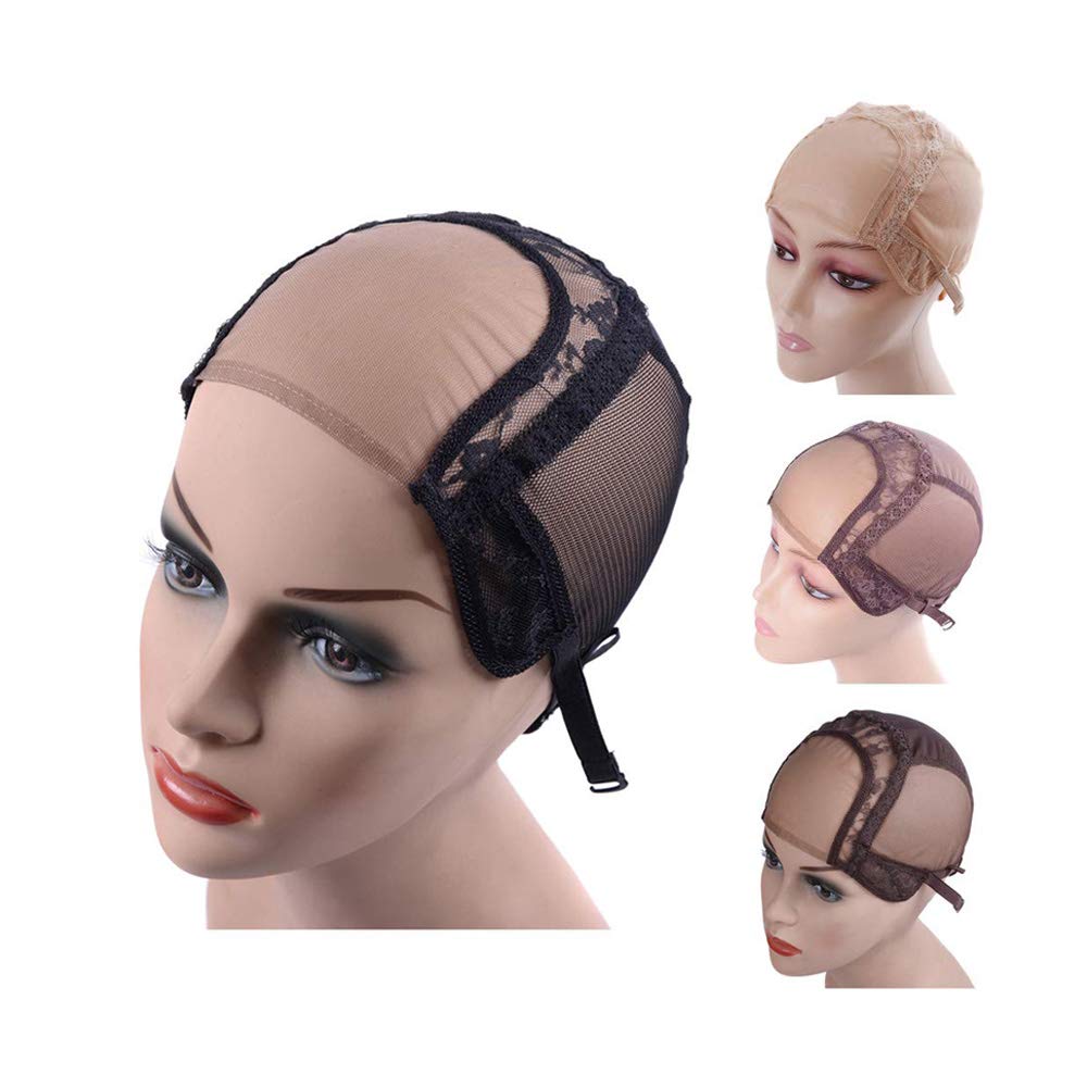 4"X4" U Part Swiss Lace Wig Cap For Making Wigs With Adjustable Straps Mesh Wig Cap (Black L 56cm) Black