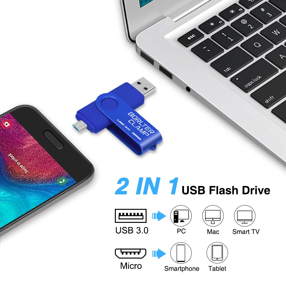 32GB Dual USB 3.0 Flash Drive OTG Memory Stick, Pendrive with microUSB Drive for Android Phone, Tablet and Computer (Blue) 32GB Blue