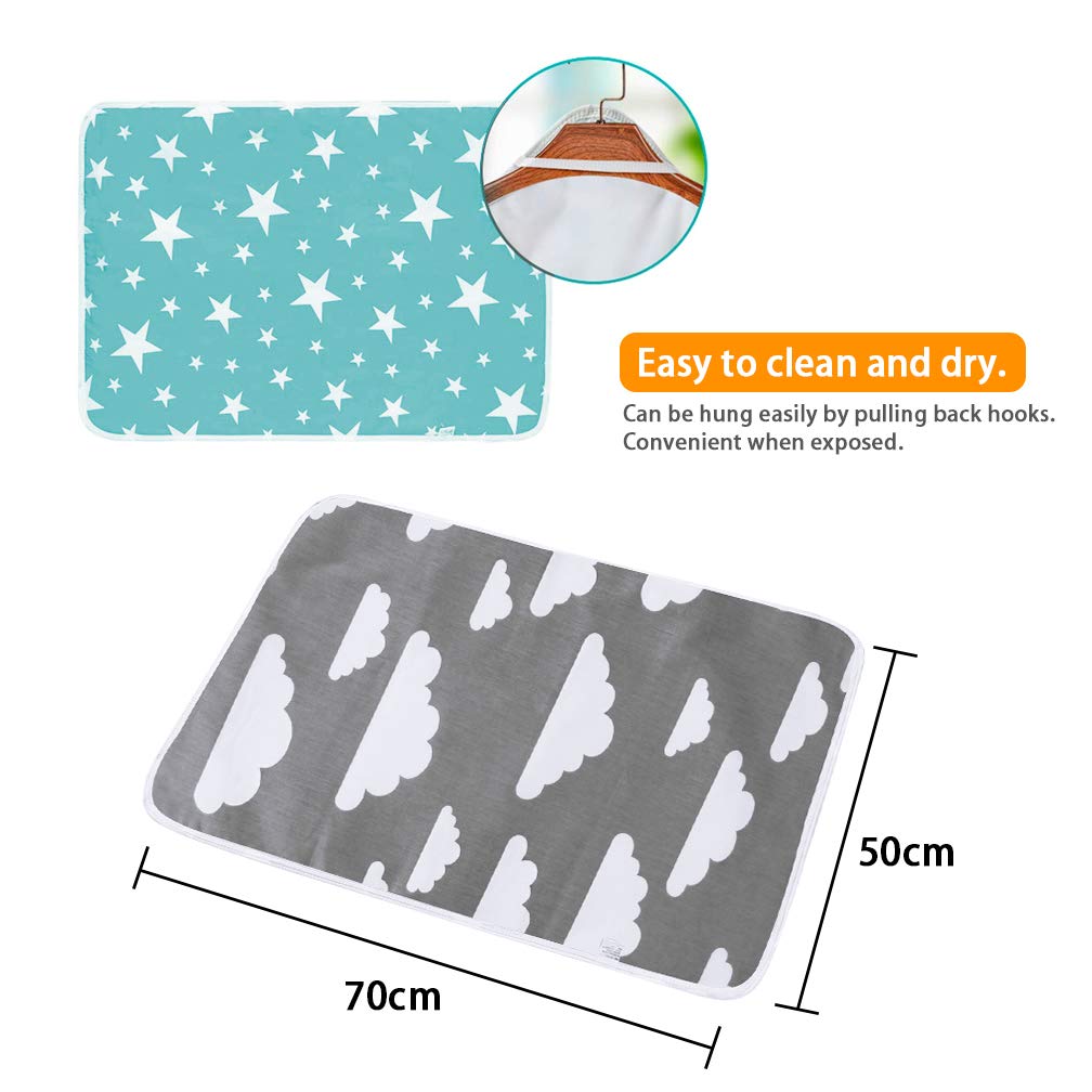 Baby Diaper Changing Pad, SACONELL 2 Pack Waterproof Diaper Changing Mats Infants Bed Pad Play Mat Portable Changing Pad Printed Changer Mat Liner(Grey&Green) Grey/Green