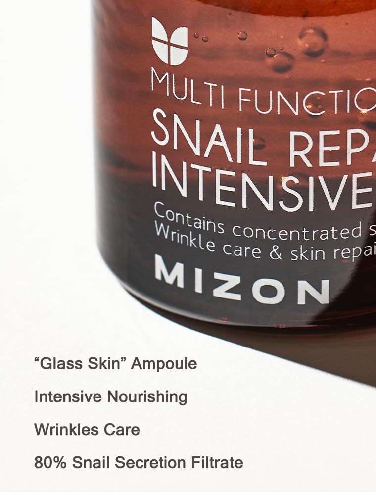 [MIZON] SNAIL REPAIR INTENSIVE AMPOULE (30ml) Korean Skincare - Repair serum with 80% snail mucin extract - Intensive anti-aging treatment - Hydration, Radiance, and Rejuvenation.