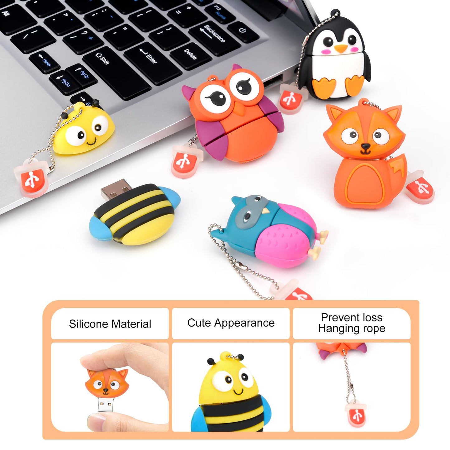 USB Flash Drive 5 Pack 16GB with Cute Animal Pattern, BORLTER CLAMP Memory Stick Thumb Drive Gift for Students and Children 16GB * 5 Pattern-A