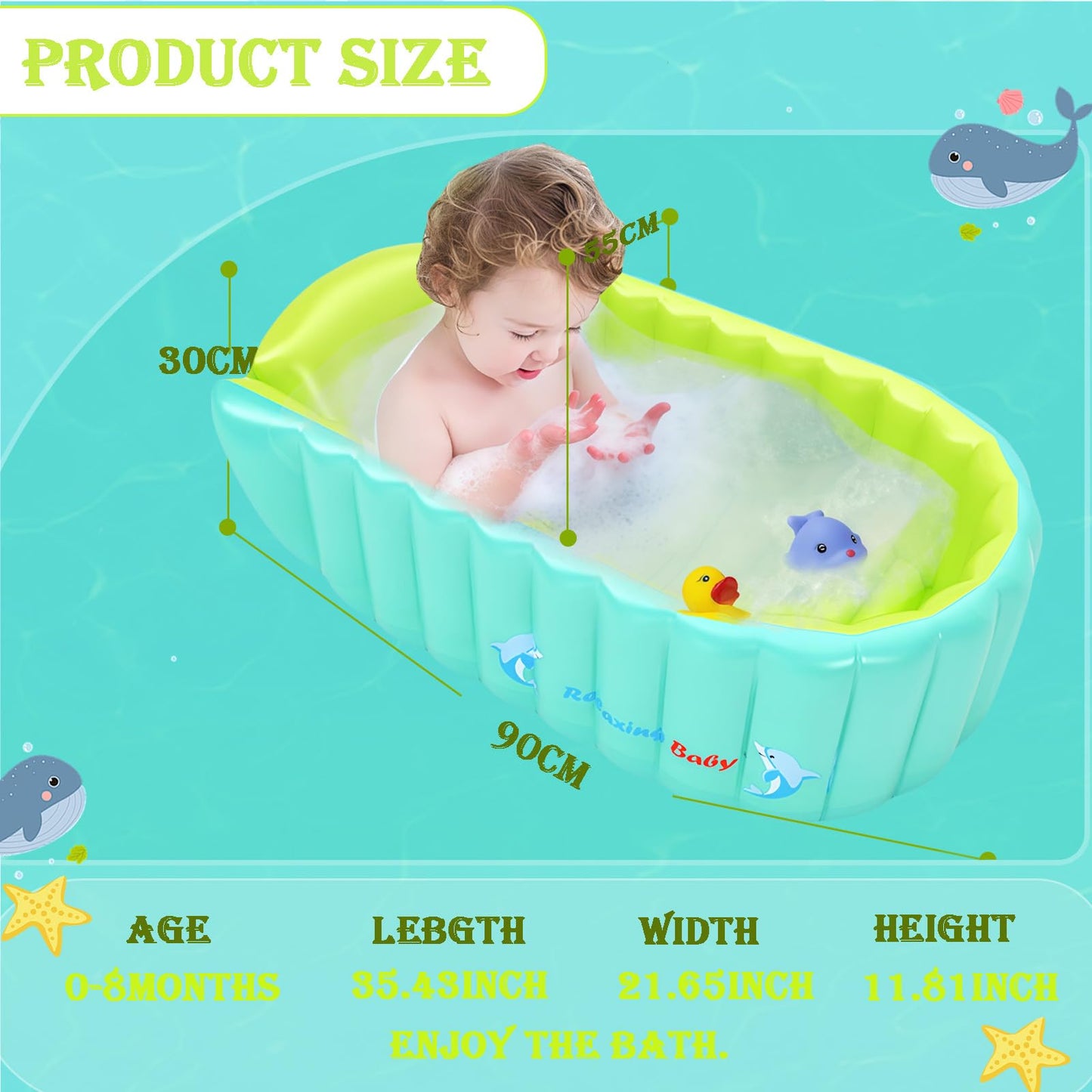 YAAVAAW Inflatable Baby Bathtub,Infant Shower Tub Anti-Slip Shower Basin,Toddler Bathing Seat Mini Swimming Pool Foldable Travel Bath Tub Shower Basin with Soft Cushion Central Seat(for 0-3 Years)