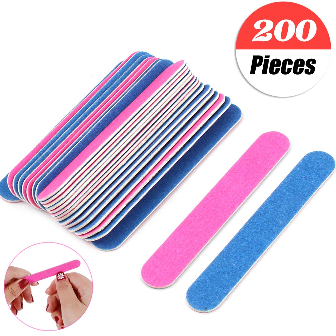 YuChiSX 200 Pcs Disposable Nail File, Double Sided Emery Boards Manicure Tools,Nail File Buffer Set for Home and Salon Use with Free Nail Polishing Buffer