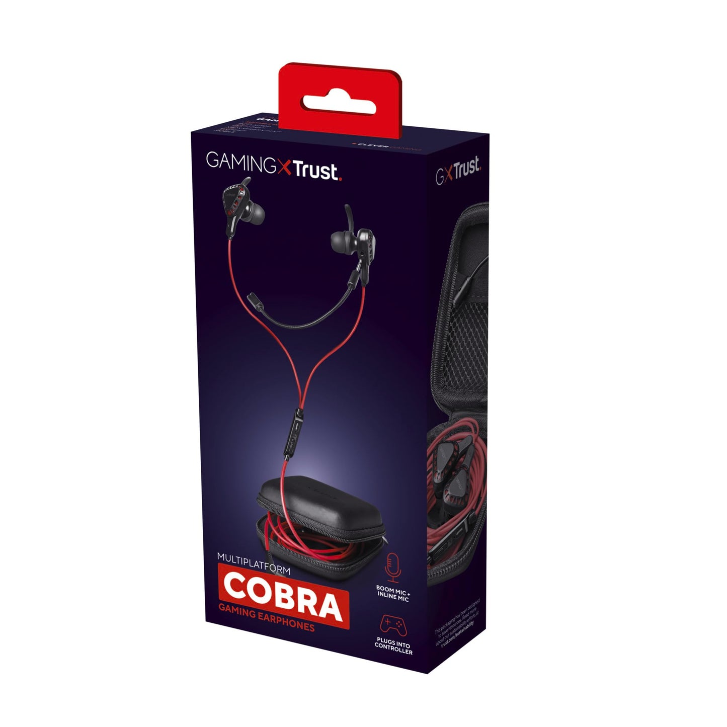 Trust Gaming GXT 408 Cobra Multiplatform Gaming In-Ear Earphones, Headphones with Mic, with Flexible Rubber Ear Hooks, Hard Case, Earphones for PC, Console, Laptop, Phone and Tablet - Black