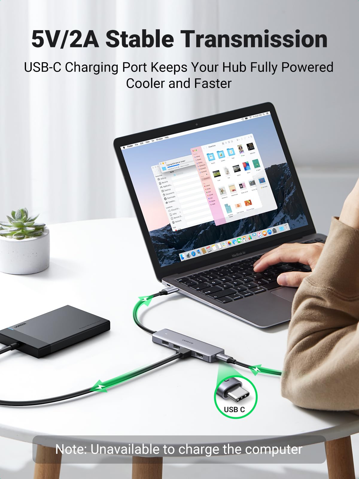 UGREEN USB C Hub, Slim Type C to 4 Port USB 3.0 Adapter, 5Gbps High-Speed Splitter Compatible with Thunderbolt 3 Macbook Pro iPad Pro Air XPS HP Envy Galaxy S22 and More 15cm