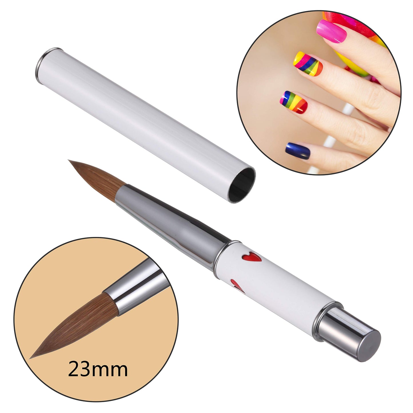 1Pc Professional Big Size Sable Hair 3D Kolinsky Acrylic Nail Art Design Brush Nail Art Tool (16#, Red Heart Handle) 1 Count (Pack of 1)