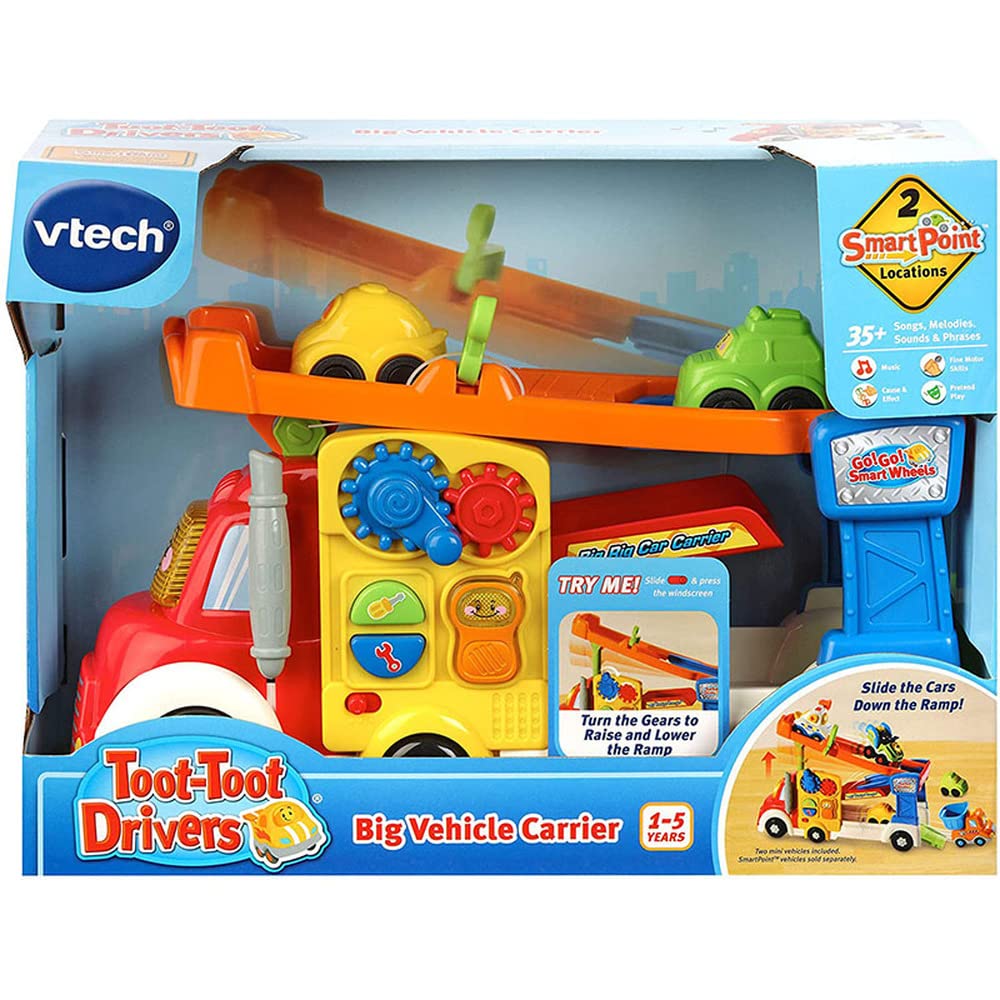 VTech Toot-Toot Drivers Big Vehicle Carrier, Baby Interactive Toys for Toddlers, 2-in-1 Car Carrier with Two Mini Vehicles, Cars with Sounds and Music, for Kids Aged 1 to 5 Years, English Version