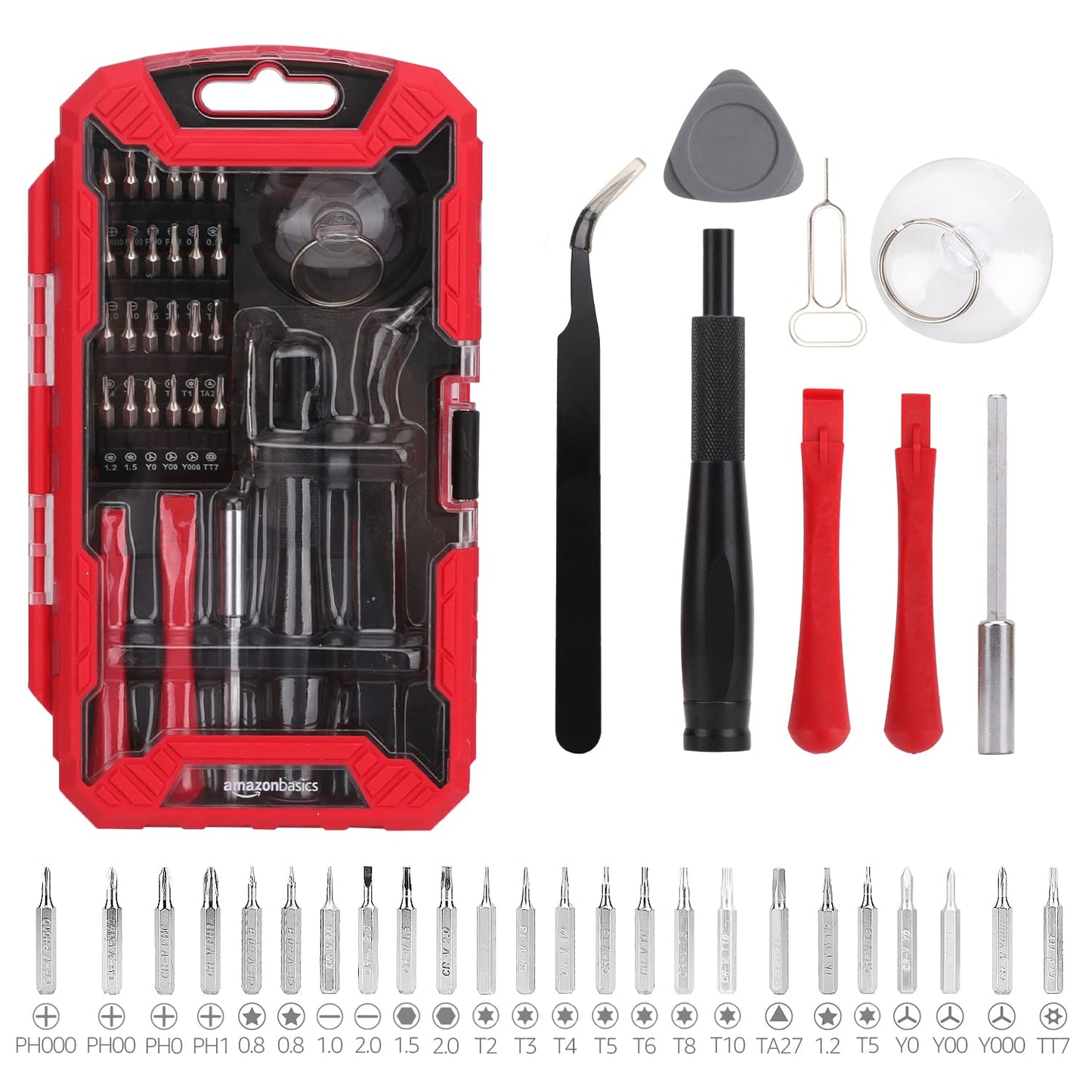 Amazon Basics 32-Piece Electronics Repair Screwdriver Set, Red