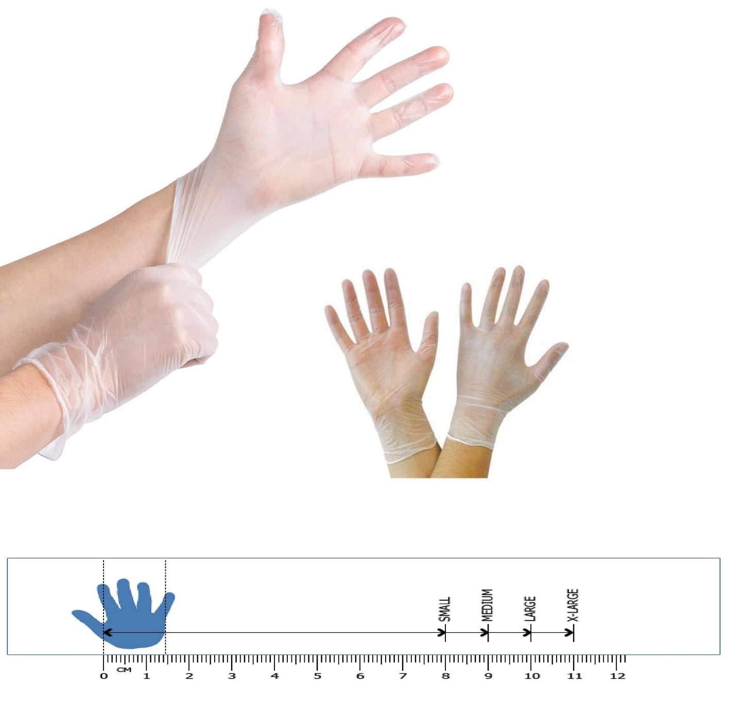 100 Clear Medium Size Disposable Vinyl Gloves Powder-Free Examination-Gloves Latex-Free M (Pack of 100)