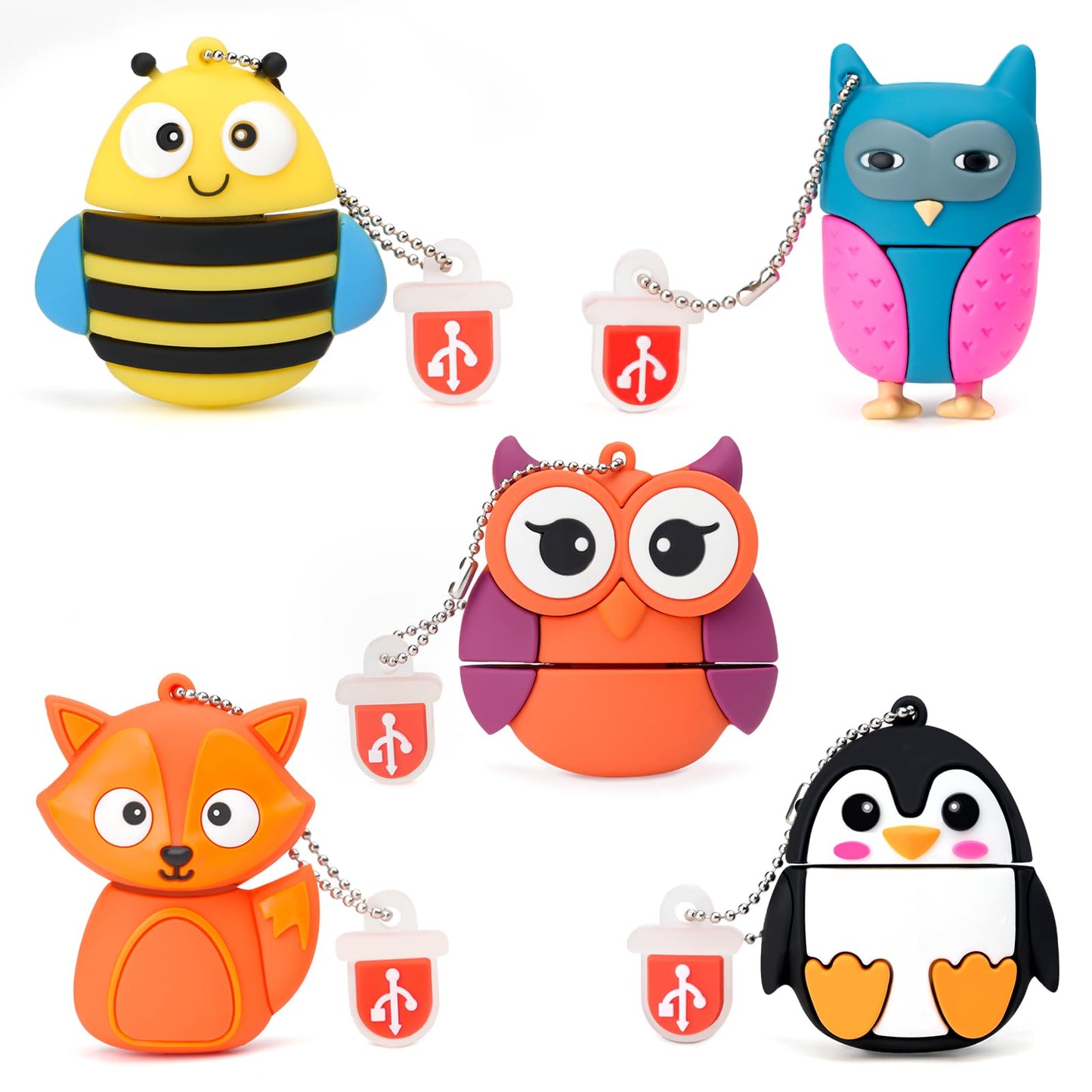 USB Flash Drive 5 Pack 16GB with Cute Animal Pattern, BORLTER CLAMP Memory Stick Thumb Drive Gift for Students and Children 16GB * 5 Pattern-A