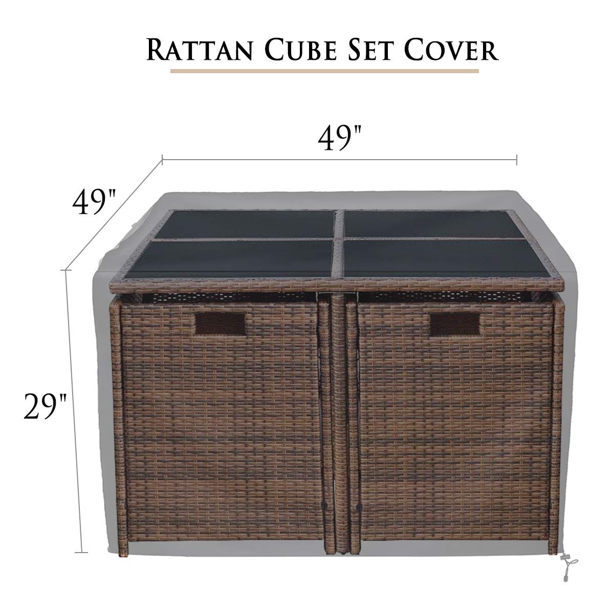 Ankier Garden Furniture Covers, Waterproof, Anti-UV, Heavy Duty 420D Oxford Fabric Rattan Furniture Cover for Cube Set, Patio, Outdoor (125x125x74cm) - Black 125cm