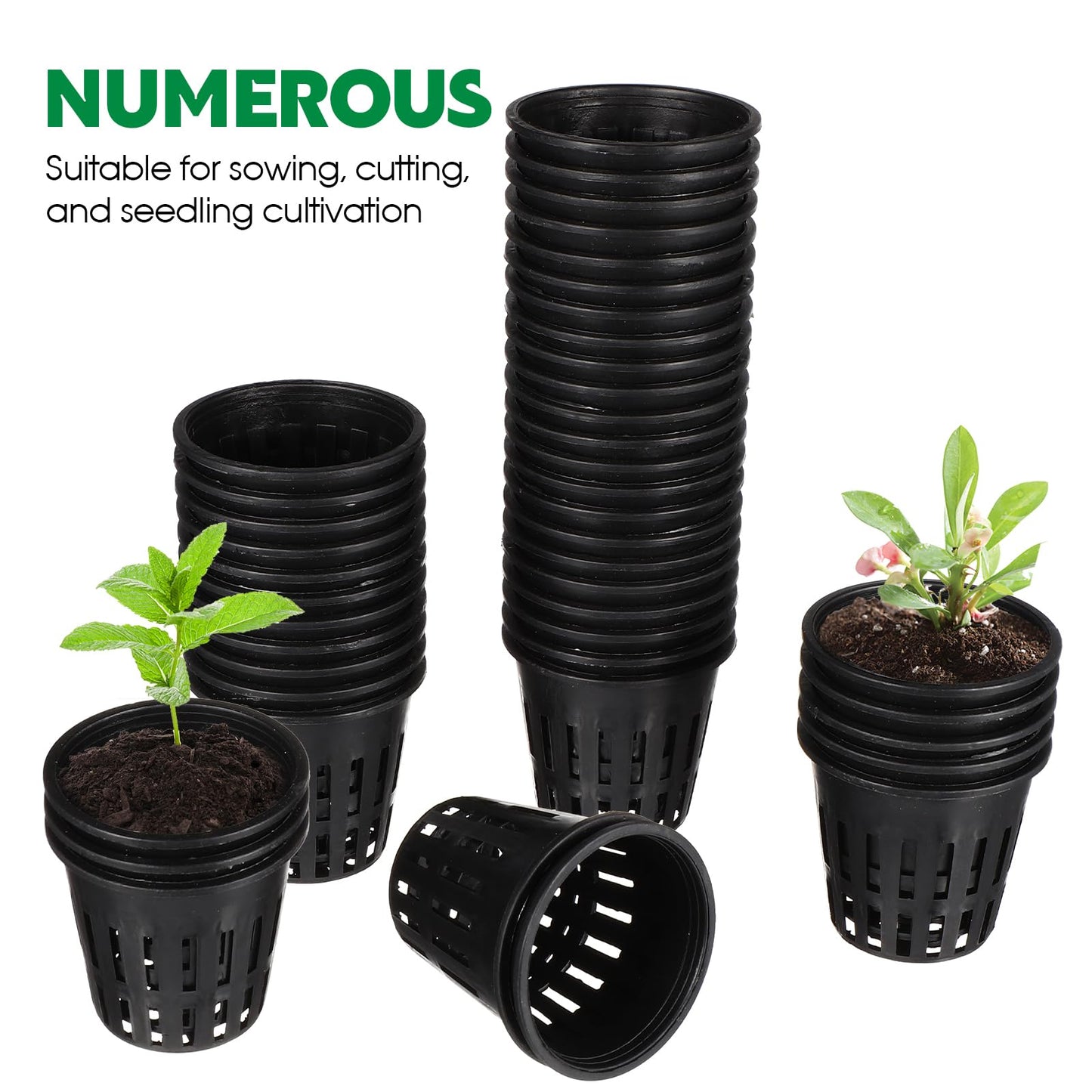 Yardwe 40PCS 2 Inch Garden Net Cup Pots Plastic Hydroponics Net Pot Bucket Basket for Hydroponics Supplies (Black)